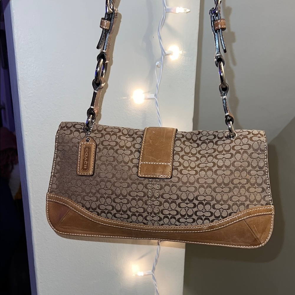 Coach Brown Leather Trim Shoulder Bag with Signature Monogram Soho Flap - Picture 8 of 8
